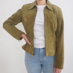 Liz Claiborne Olive Green Suede Leather Jacket